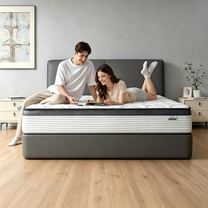 Queen Mattress - 12 Inch Mattress in a Box, Hybrid with Individual Pocket Springs and Comfort Foam, Medium Firm, Pressure Relief, Breathable Comfort and Durable