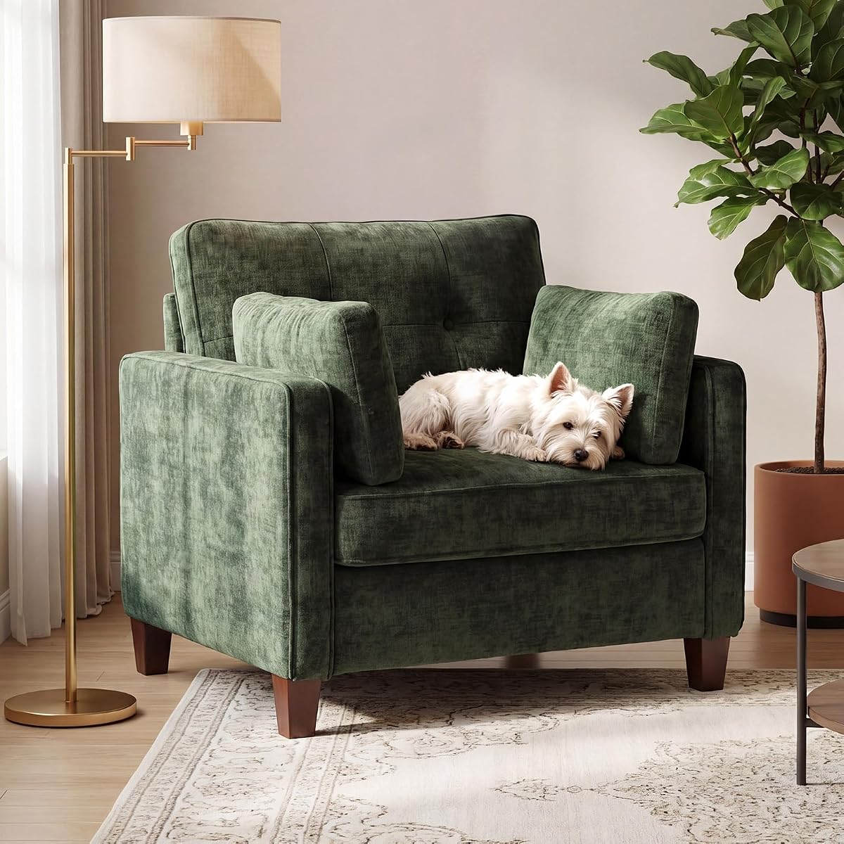 Luxury Oversized Accent Reading Chair for Living Room, 41", Green Chenille