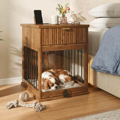 Dog Crate Furniture,Wooden Dog Kennel End Table,Walnut