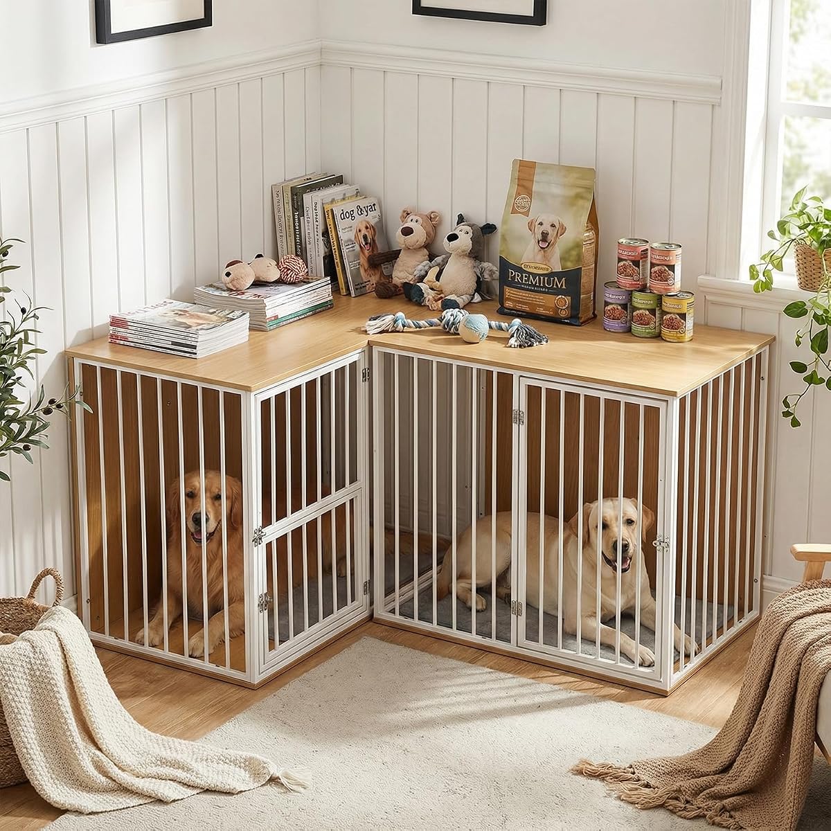 Large Double Dog Crate Furniture, White