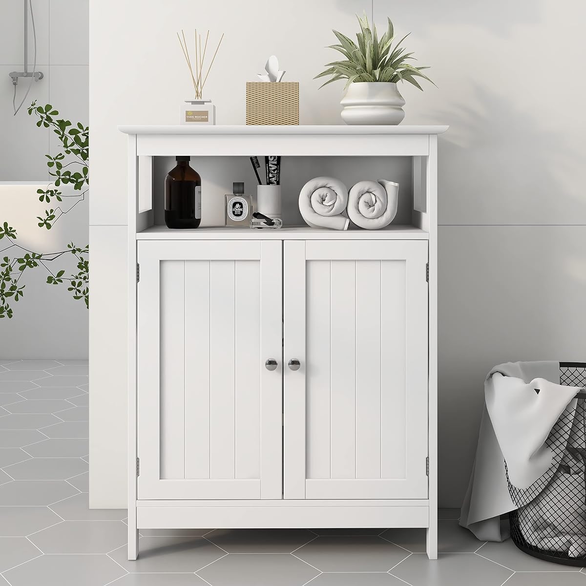 Bathroom Floor Cabinet Freestanding Storage Cabinet with Adjustable Shelf and Doors for Bathroom Living Room Kitchen (Two Doors, White)