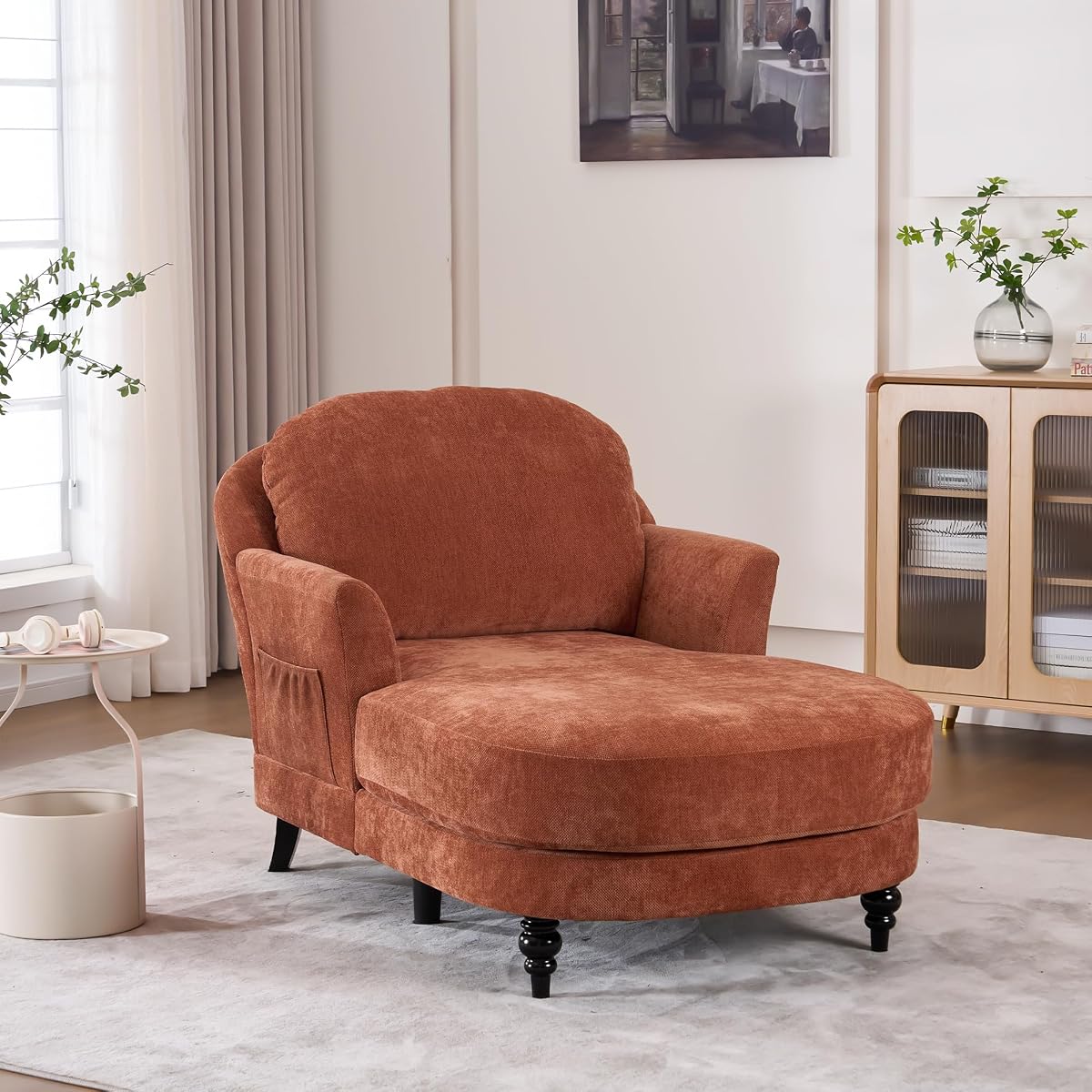 59.8" Chaise Lounge Chair Indoor, Chenille Reading Chairs