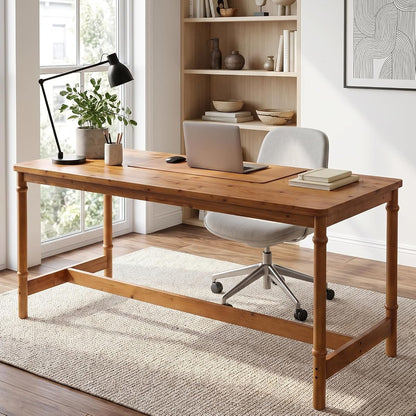 70.87" Extra Long Wood Desk, Farmhouse Style Solid Wood Desk