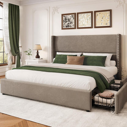King Size Bed Frame with 4 Storage Drawers