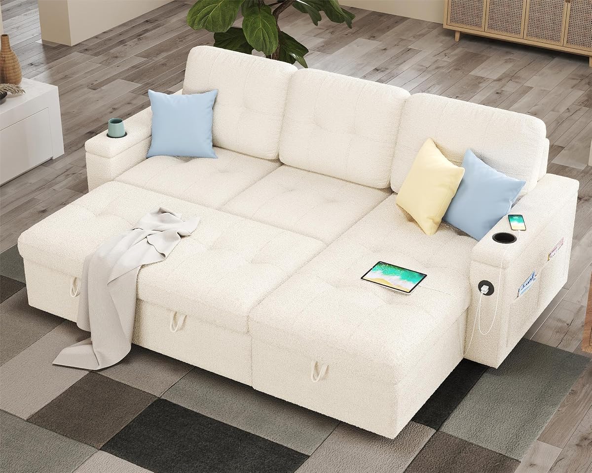 84 Inch Sofa Bed, Sleeper Sofa with Storage, 2 in 1 Pull Out Couch