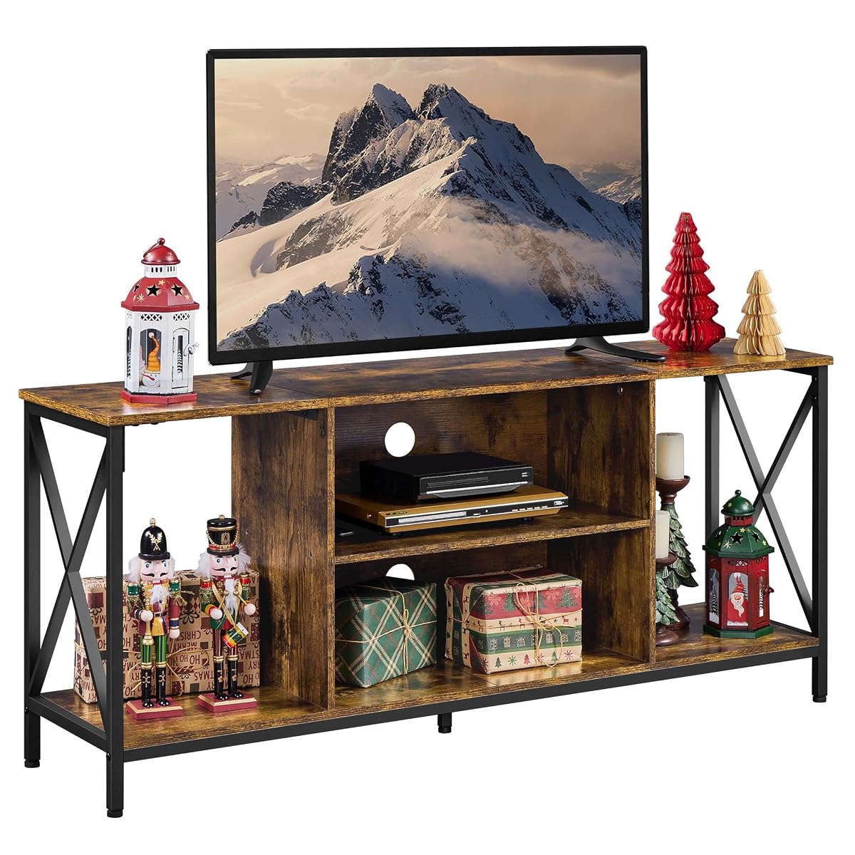Yaheetech TV Stand for TVs up to 65 Inches, Console Table with Shelves, Farmhouse Media Entertainment Center for Living Room, Rustic Brown