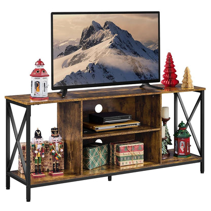 Yaheetech TV Stand for TVs up to 65 Inches, Console Table with Shelves, Farmhouse Media Entertainment Center for Living Room, Rustic Brown
