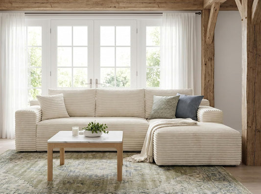 106'' Modular Sectional Sofa, L-Shaped Boneless Cloud Couch with Chaise Lounge, 4-in-1 Flexible Combination Faux Rabbit Fur & Layered Cushion Deep Seat, No Assembly, Beige Right Facing Chaise