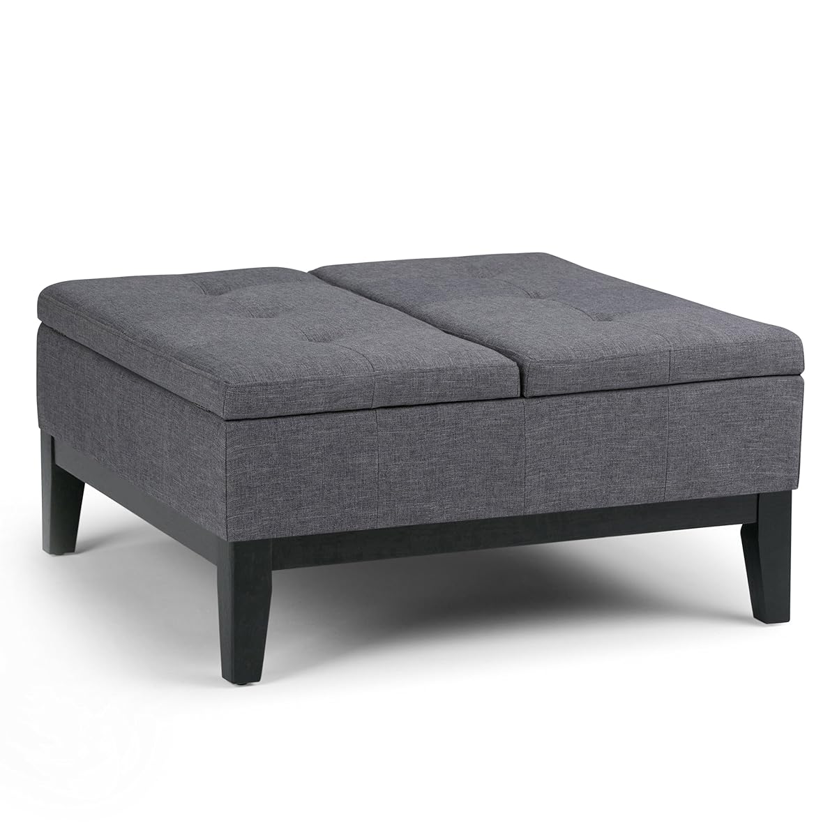 Dover 36 inch Wide Contemporary Square Coffee Table Storage Ottoman in Slate Grey Linen Look Fabric, Assembled, For the Living Room and Bedroom