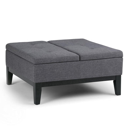 Dover 36 inch Wide Contemporary Square Coffee Table Storage Ottoman in Slate Grey Linen Look Fabric, Assembled, For the Living Room and Bedroom