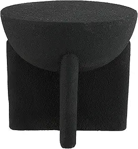 Brady 16.25" Modern Indoor Outdoor Accent Table, Black Frosted | Weather Resistant Polyresin, Waterproof Sculptural Geometric Drum, Minimalist Pedestal, Garden Stool, No Assembly