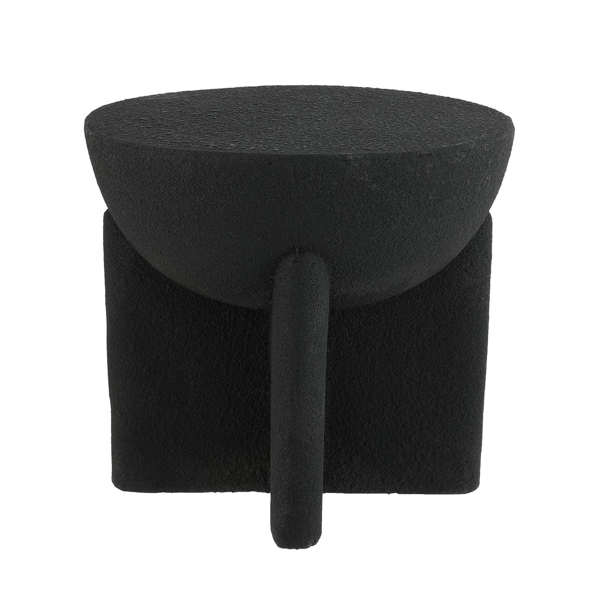 Brady 16.25" Modern Indoor Outdoor Accent Table, Black Frosted | Weather Resistant Polyresin, Waterproof Sculptural Geometric Drum, Minimalist Pedestal, Garden Stool, No Assembly
