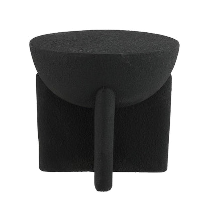 Brady 16.25" Modern Indoor Outdoor Accent Table, Black Frosted | Weather Resistant Polyresin, Waterproof Sculptural Geometric Drum, Minimalist Pedestal, Garden Stool, No Assembly
