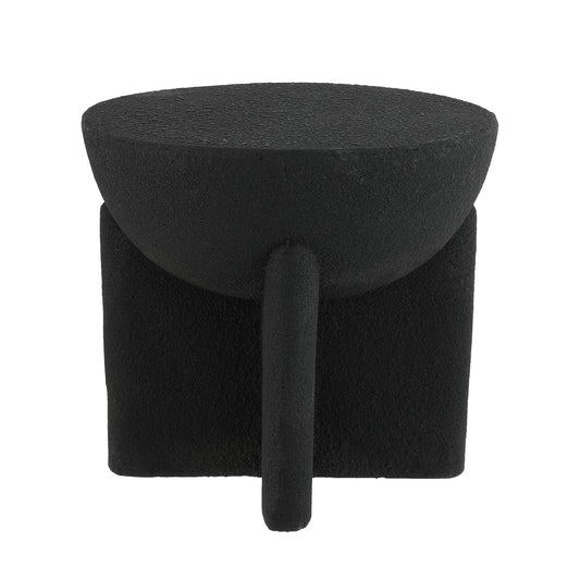 Brady 16.25" Modern Indoor Outdoor Accent Table, Black Frosted | Weather Resistant Polyresin, Waterproof Sculptural Geometric Drum, Minimalist Pedestal, Garden Stool, No Assembly