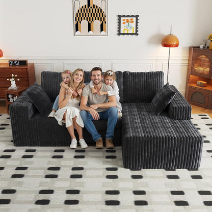 Cloud Boneless Sectional Couches with Oversized Chaise for Living Room, Modular L Shaped Couch with Deep Seat, Memory Foam Compressed 3 Seater Sofa for Apartment