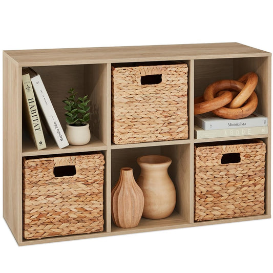 Best Choice Products 6-Cube Storage Organizer, 11in Shelf Opening, Bookcase, Display Shelf, Customizable w/ 3 Removable Back Panels – Light Oak