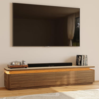 79" Fully Assembled TV Stand with Adjustable LED Lights, Walnut