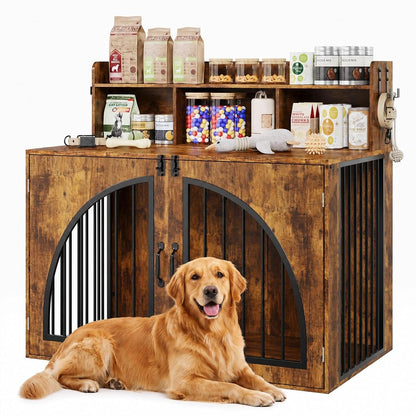 Dog Crate Furniture with Storage for Large Dogs, Retro Brown
