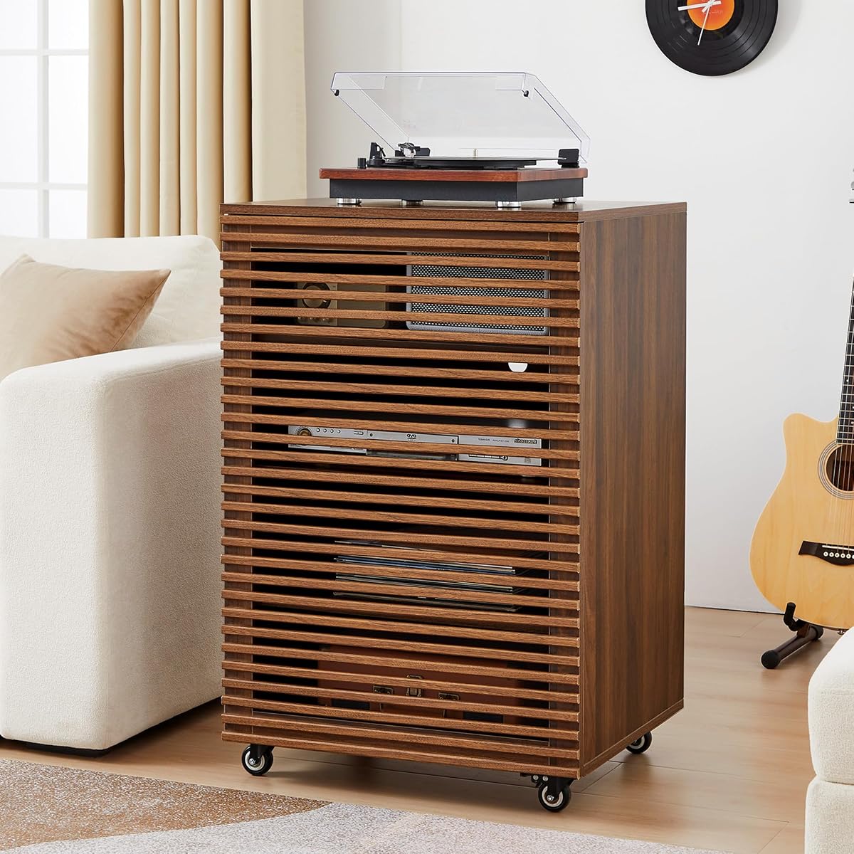 5-Tier AV Media Cabinet with Grille Door & Adjustable Shelves