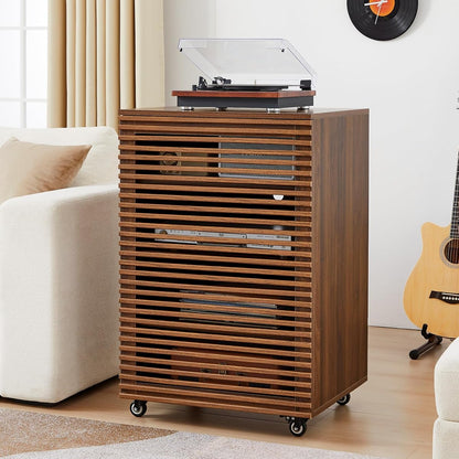 5-Tier AV Media Cabinet with Grille Door & Adjustable Shelves