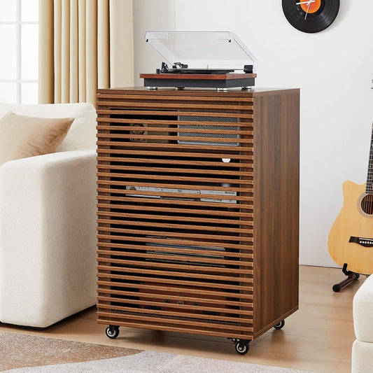 5-Tier AV Media Cabinet with Grille Door & Adjustable Shelves