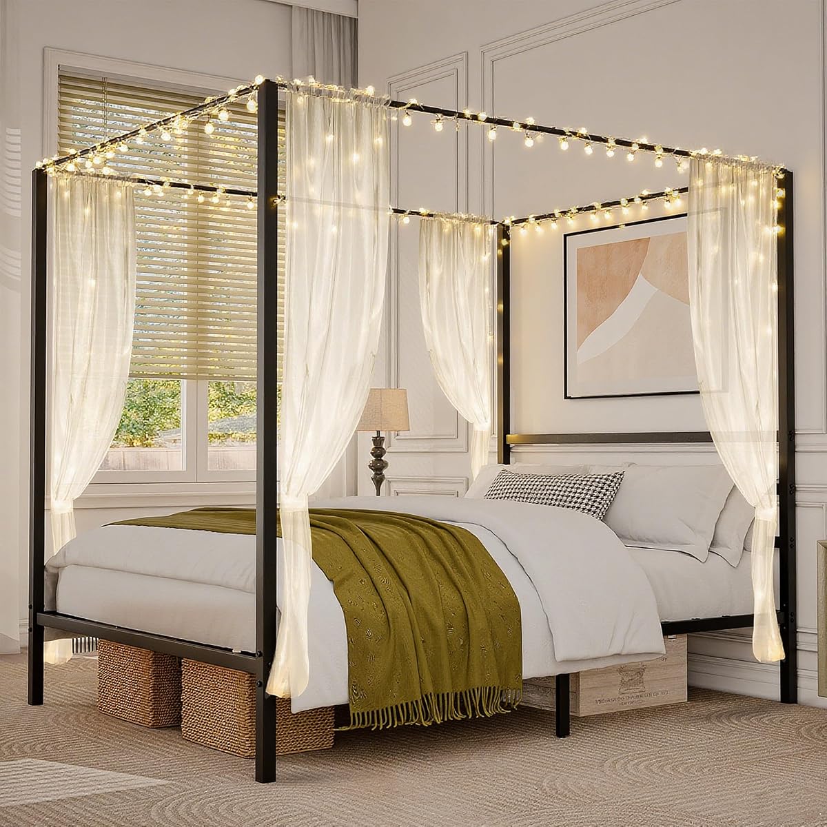 Queen Size Metal Canopy Bed Frame