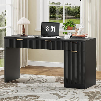 60" Executive Desk with Fluted Drawers, Fluted Desk, Black