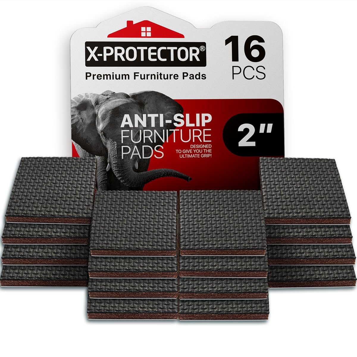 Non Slip Furniture Pads - 16 Premium Furniture Grippers 2"! Self-Adhesive Rubber Feet Furniture Feet - Ideal Non Skid Furniture Pad Floor Protectors - Keep Furniture in Place!