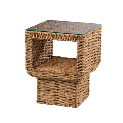 Pallston Water Hyacinth Accent Table - Bohemian Design, Natural Rattan - Fully Assembled - Ideal for Living Room, Bedroom (OC1157706)