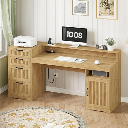 63" Fluted Computer Desk with 4 Drawers for Home Office, Bedroom