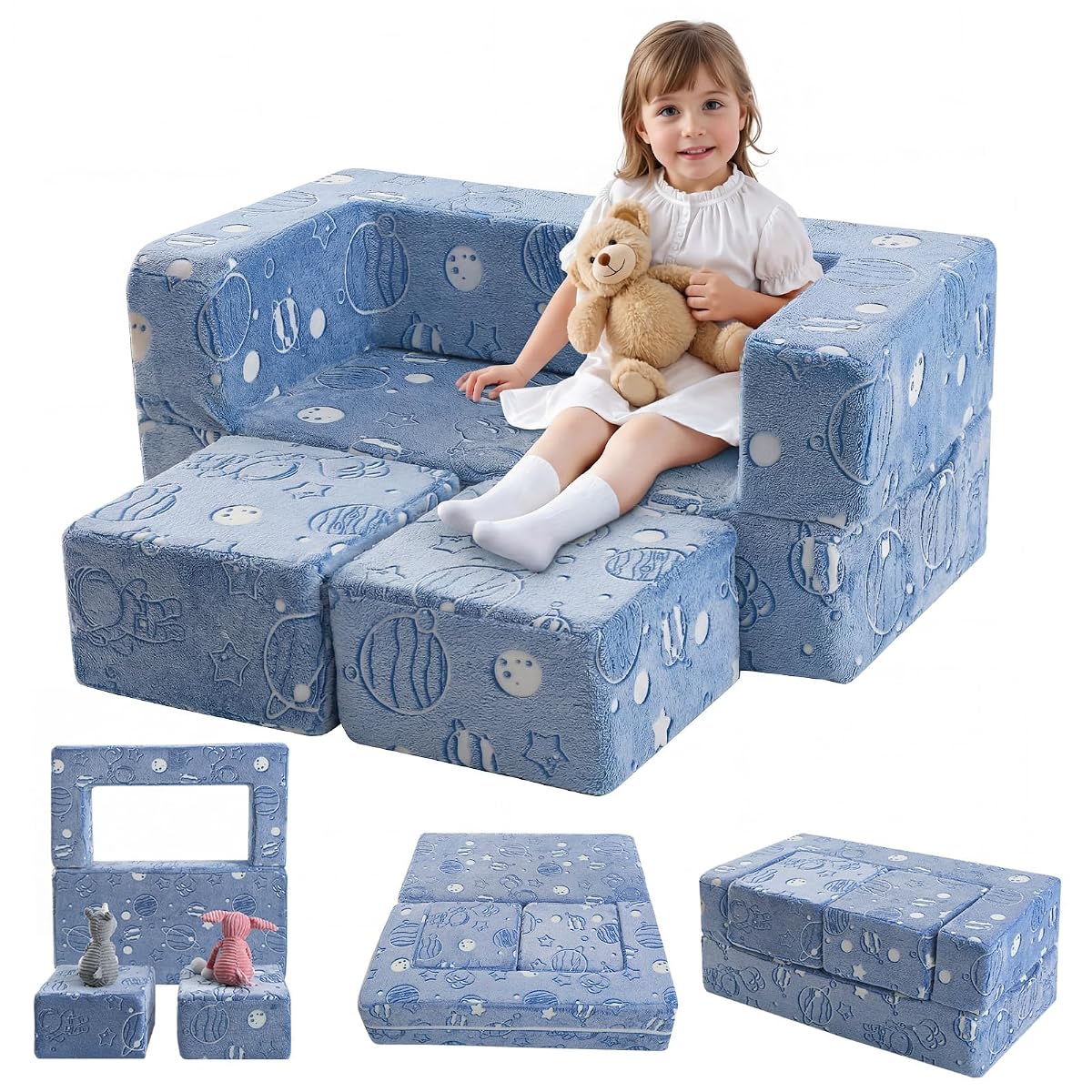 Glow Modular Kids Couch, Blue Space