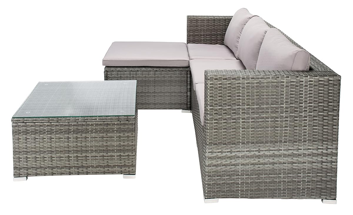 Outdoor - Madalina Sectional Set - Grey & Grey - Steel Frame with Cushion - Contemporary Sectional with Coffee Table - Ideal for Patio, Deck, Porch, Backyard (PAT7509B)