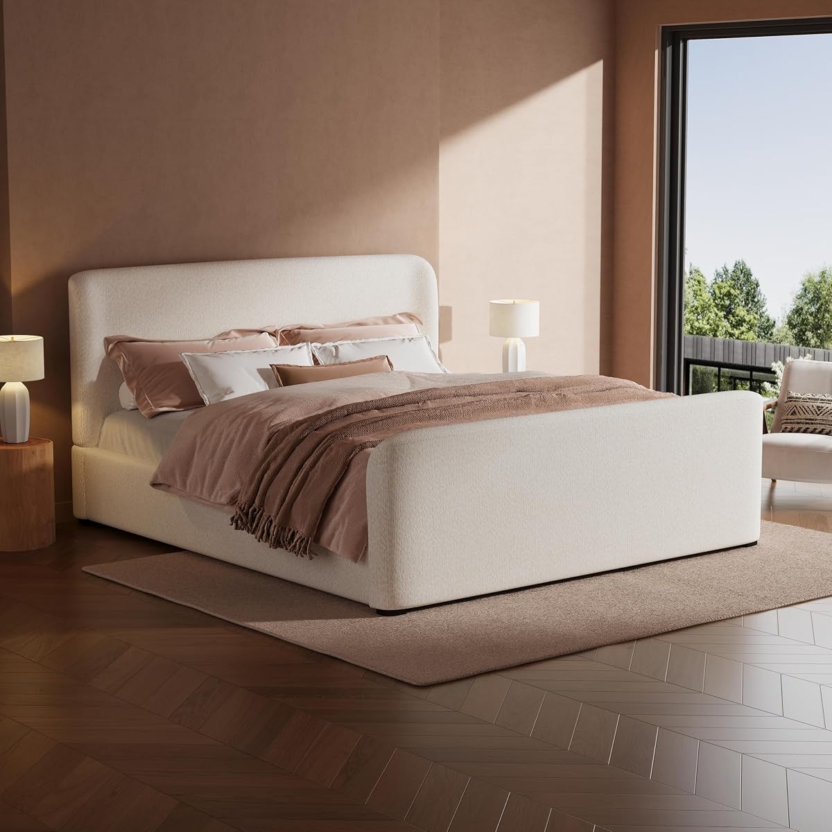 Queen Size Upholstered Platform Bed Frame with Headboard & Footboard