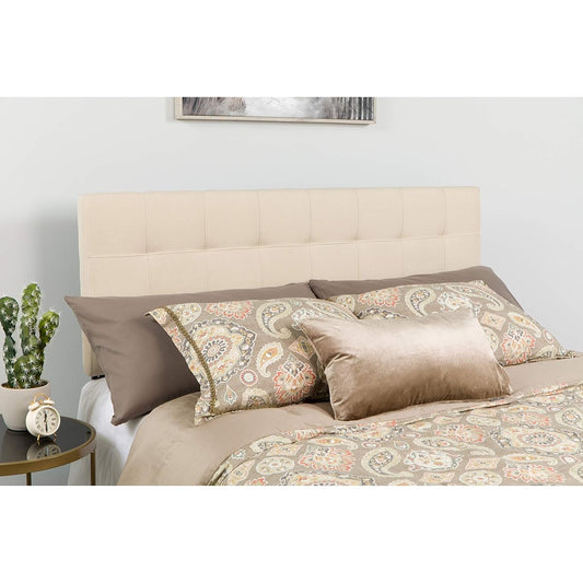 Quilted Tufted Upholstered Twin Size Headboard in Beige Fabric