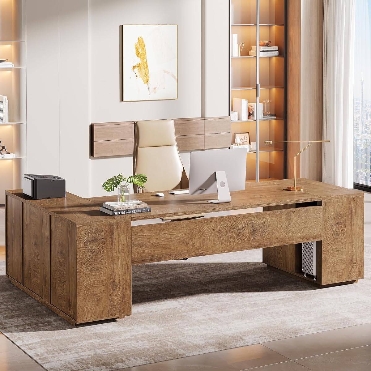 85.8-Inch L-Shaped Executive Desk, Extra Large Home Office Desk