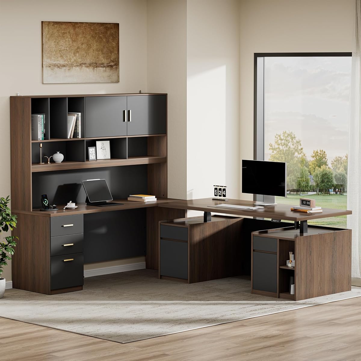 71'' Executive Standing Desk with Hutch, Power Outlet