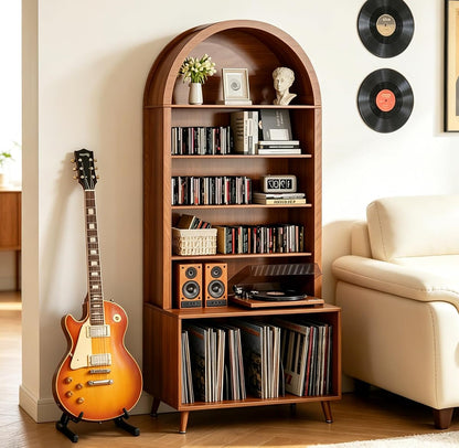 Arched Large Record Player Stand,Holds Up 350+ Albums,31.5''W