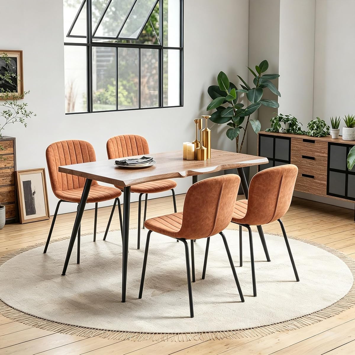 Kitchen Table and Chairs Set-5 PCS Dining Room Table Set for 4 Person, Engineered Wood Table with Irregular Tabletop, 4 Ergonomic Dining Chairs Upholstered Kitchen Chairs