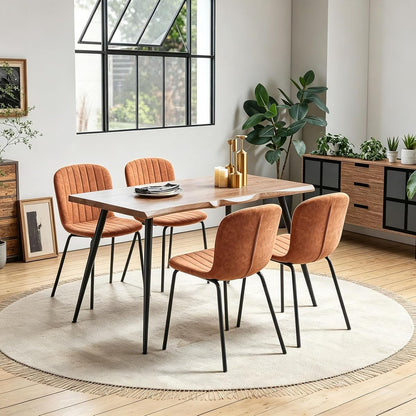 Kitchen Table and Chairs Set-5 PCS Dining Room Table Set for 4 Person, Engineered Wood Table with Irregular Tabletop, 4 Ergonomic Dining Chairs Upholstered Kitchen Chairs