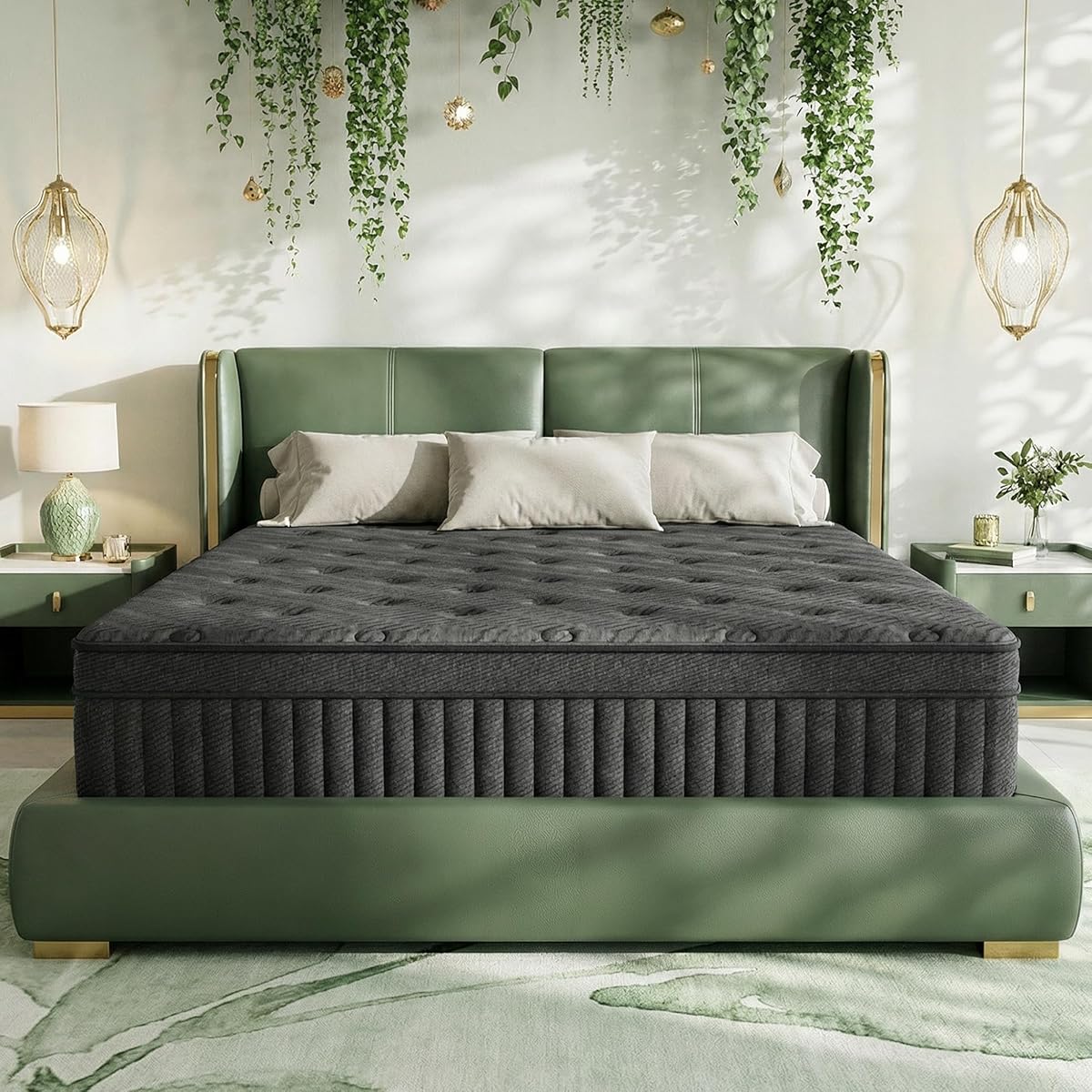 King Size Mattress 14 Inch - Medium Firm Hybrid for Master Bedroom, Pocket Coils, Bamboo Cooling Cover, Anti Sag Support, for Plus Size Sleepers, Fiberglass-Free