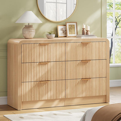 Fluted 6 Drawers Dresser, 47.2'' Wide Chest of Drawers for Bedroom