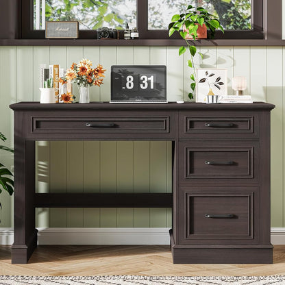 Farmhouse 47" Executive Desk with File Drawer, Computer Desk with 4 Drawers, Workstation for Study, Writing, Home Office, Espresso.