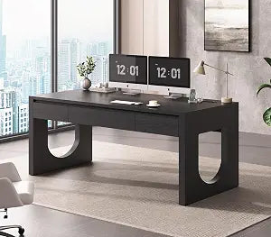 55" Modern Executive Office Desk with 3 Drawers, Black, view 2
