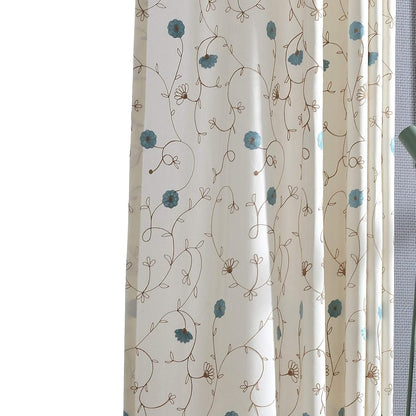 Floral Embroidered Grommet Curtains for Bedroom, 2 Panels, 52 x 63