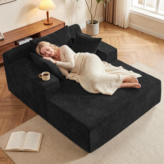 66" Chaise Lounge Chair Indoor, Oversized Boneless Lounge Chair with 3 Pillows