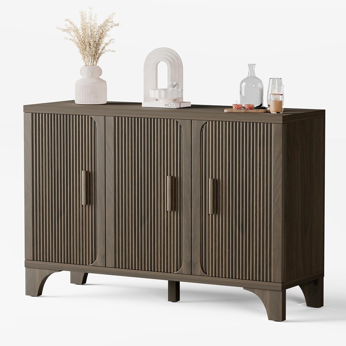 Mid Century Modern Fluted Buffet Cabinet with Storage