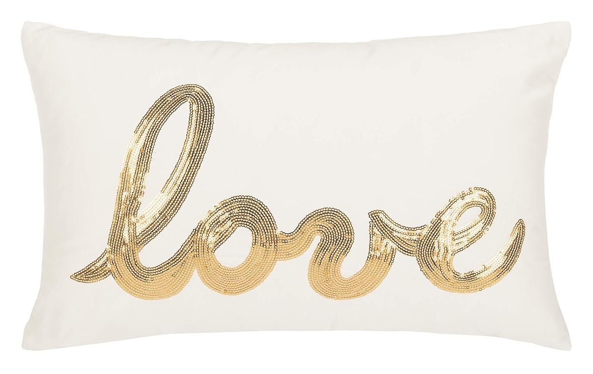 SAFAVIEH First Comes Love Throw Pillow, Gold/Cream