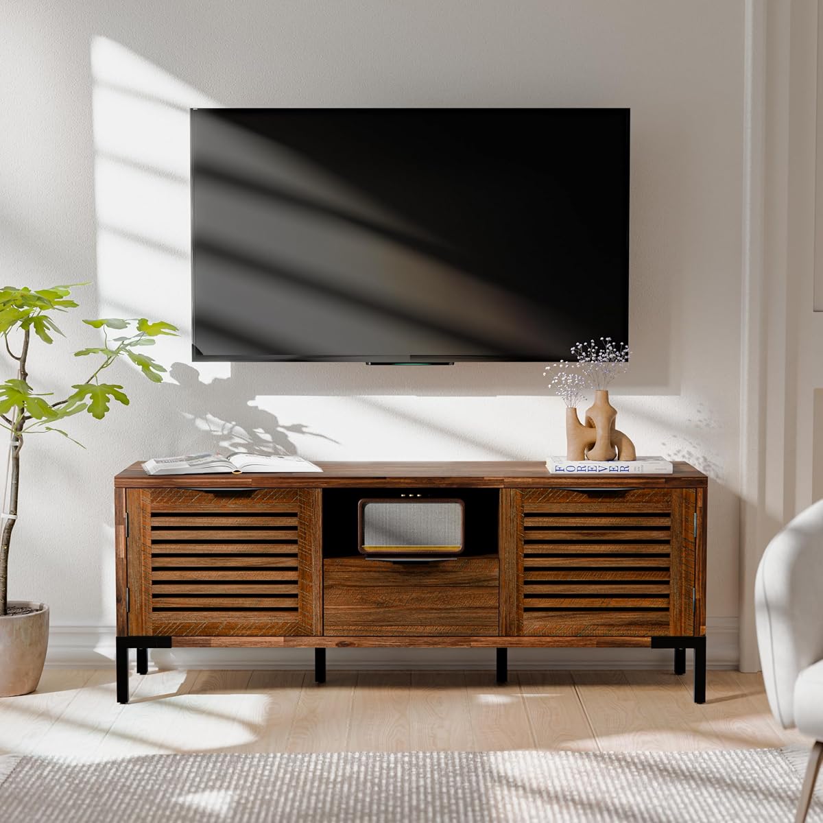Millie Solid Wood TV Stand for TVs up to 65 Inches, Modern Farmhouse TV Stand with Rustic Charm, TV Stands for Living Room, Chestnut