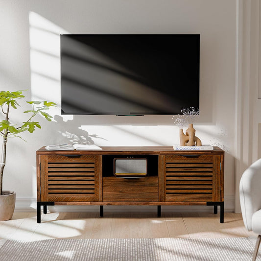 Millie Solid Wood TV Stand for TVs up to 65 Inches, Modern Farmhouse TV Stand with Rustic Charm, TV Stands for Living Room, Chestnut