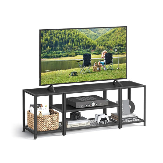 VASAGLE Modern TV Stand for TVs up to 65 Inches, 3-Tier Entertainment Center, Industrial TV Console Table with Open Storage Shelves, for Living Room, Bedroom, Black with Wood Grain ULTV097B22